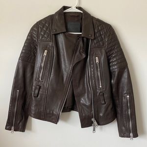 All Saints Brown Leather Jacket Size: 6